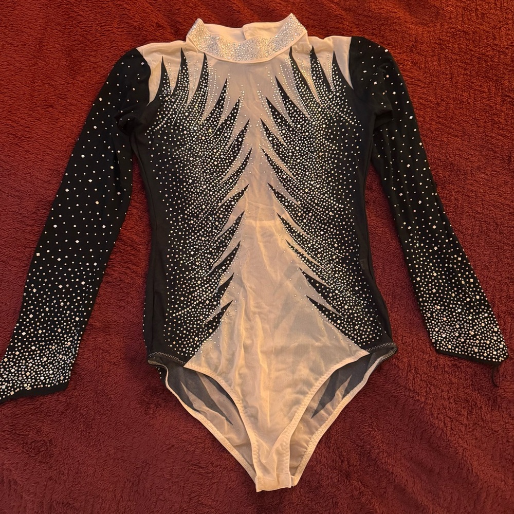 Black Swan, Black and White Rhinestone Leotard, Size Small